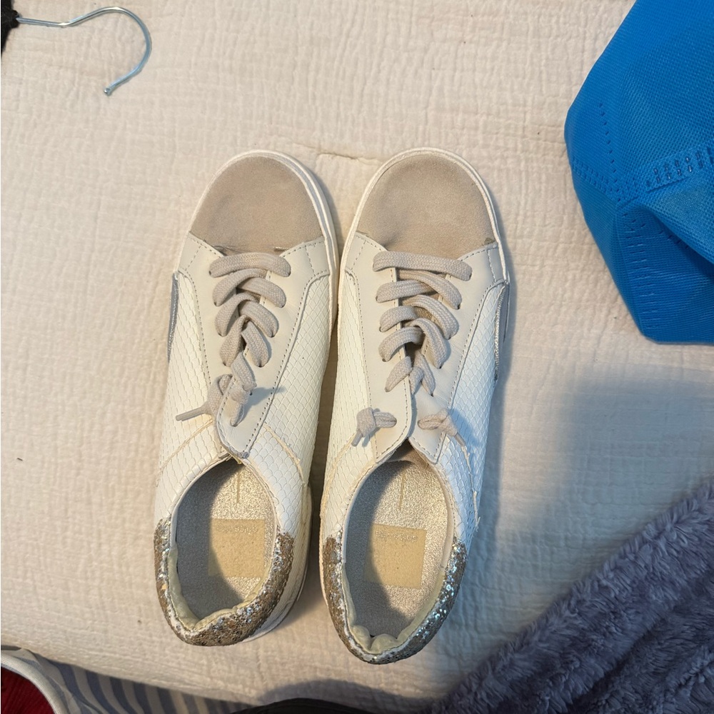 Dolce Vita White and Gray Sneakers with Glitter Detail